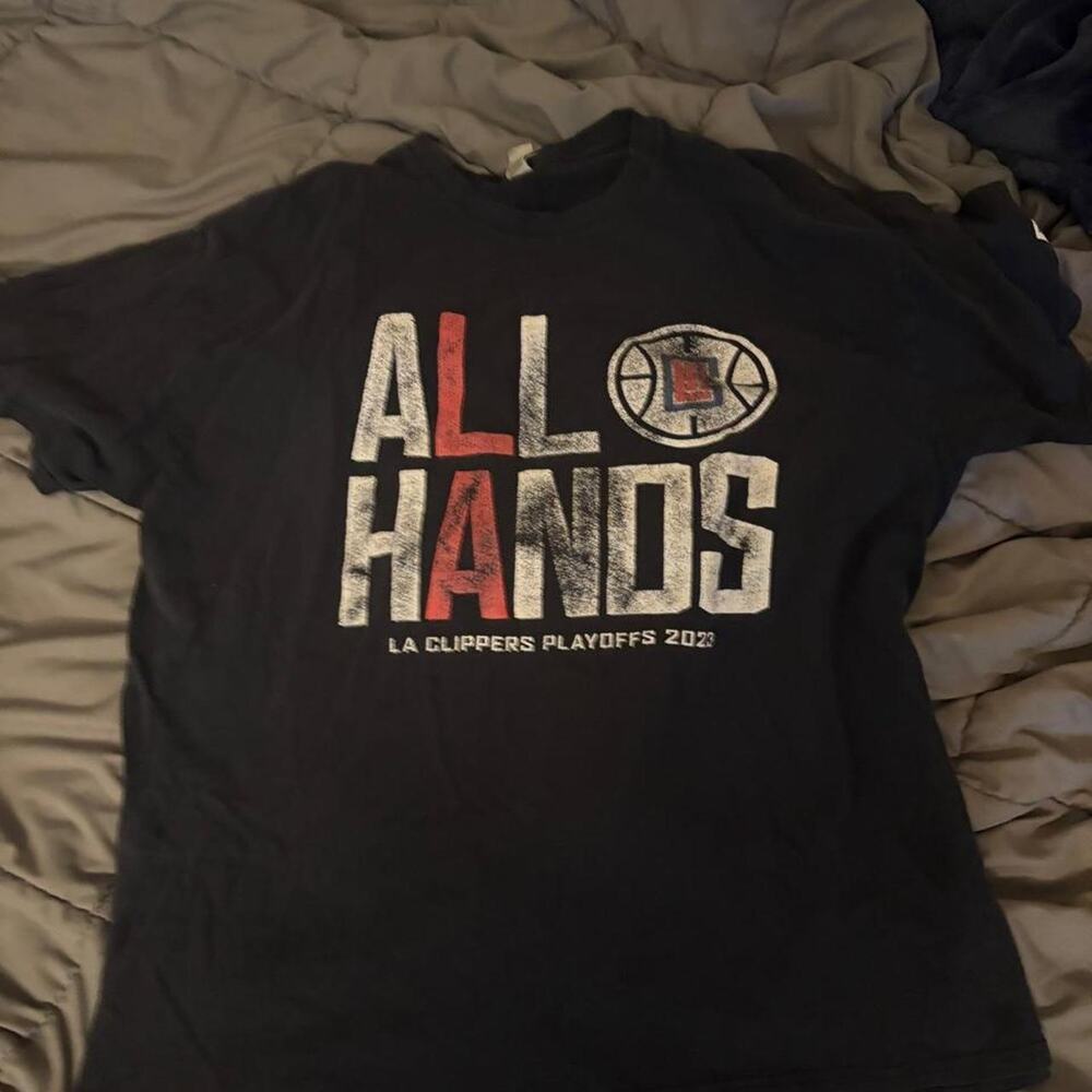 LA Clippers T Shirt Black Graphic ALL HANDS Basketball Distressed Streetwear